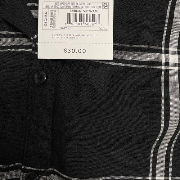 ISABEL MATERNITY BUTTON UP SHIRT PLAID BLACK WHITE LONG SLEEVE LIGHTWEIGHT NWT - Picture 4 of 5